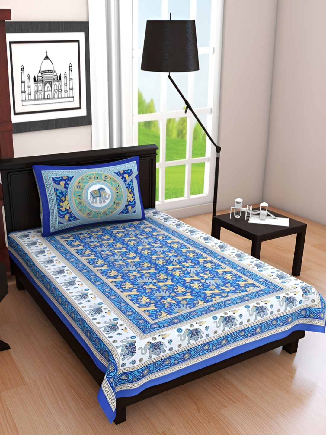 

UBANIA COLLECTION Blue Printed 144 TC Single Bedsheet with 2 Pillow Covers