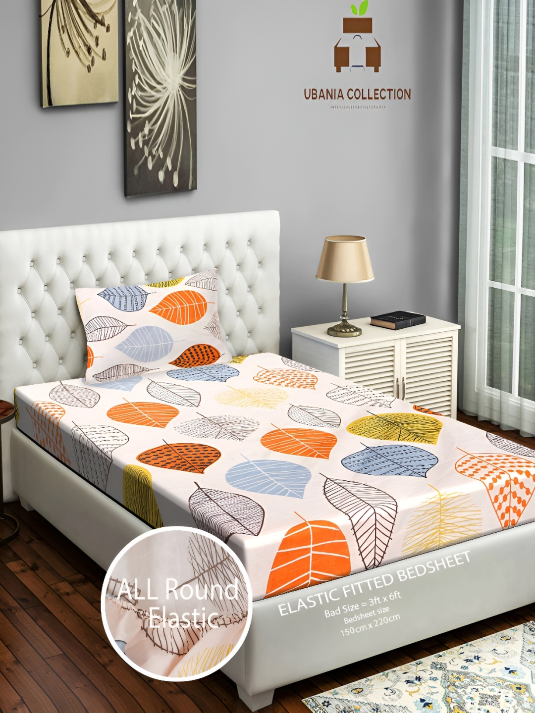 

UBANIA COLLECTION White & Blue Printed Cotton 144 TC Single Bedsheet With Pillow Cover