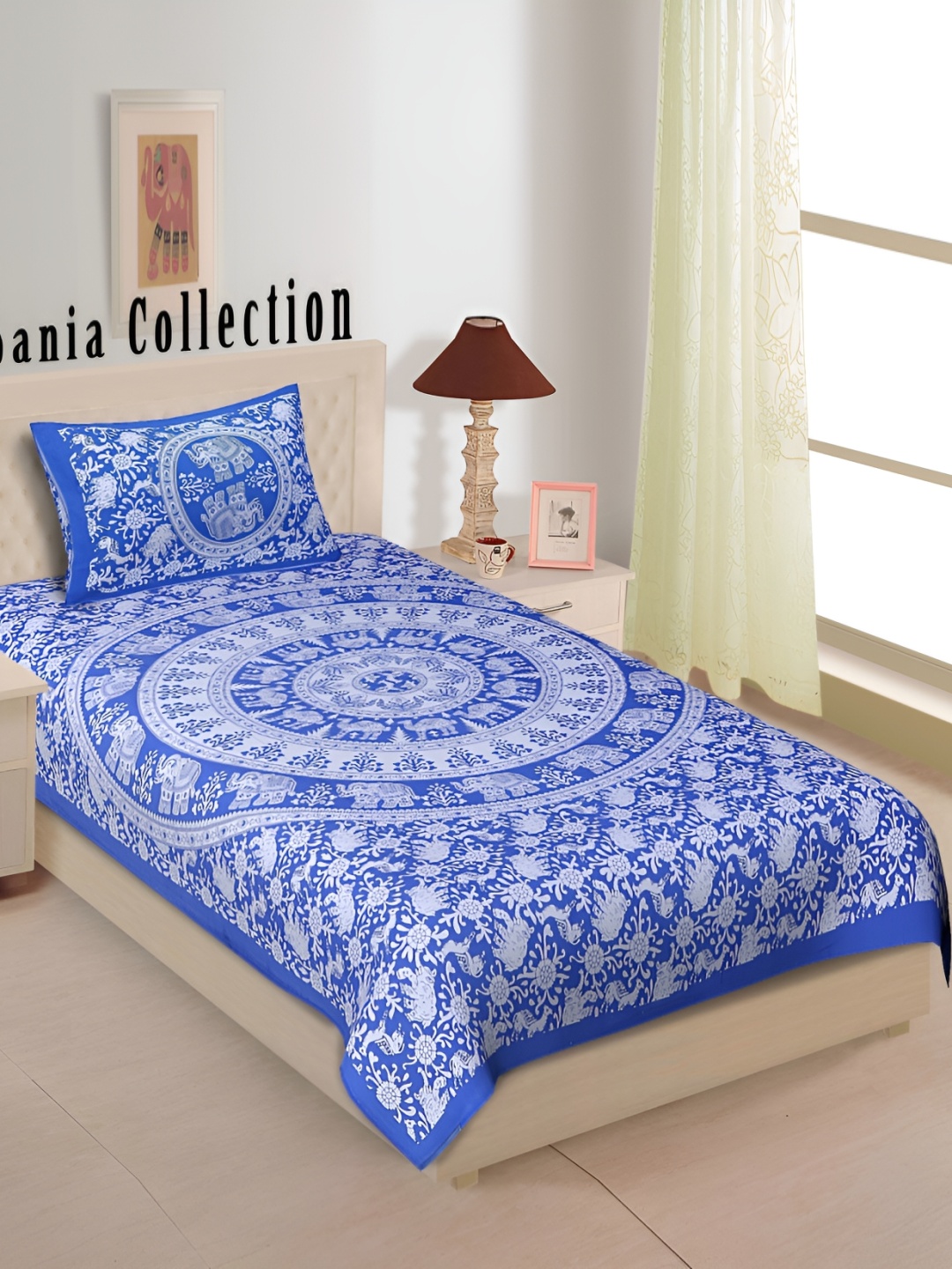 

UBANIA COLLECTION Blue Ethnic Motifs 144 TC Single Bedsheet Set