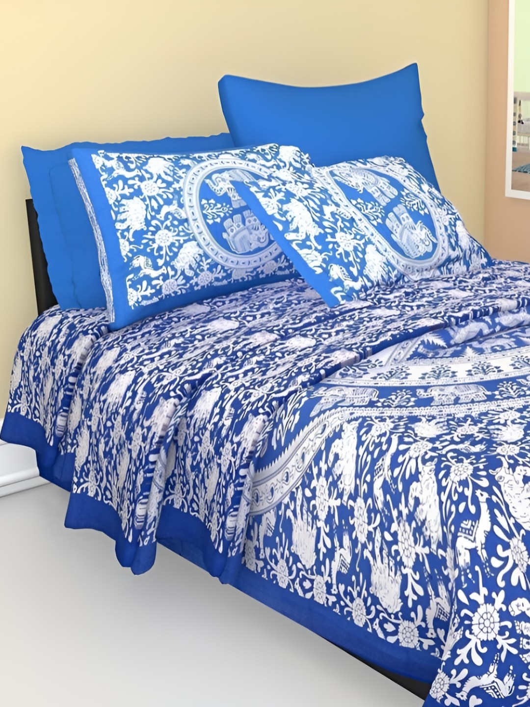 

UBANIA COLLECTION Blue Floral Cotton 144 TC Single Bedsheet with 1 Pillow Cover