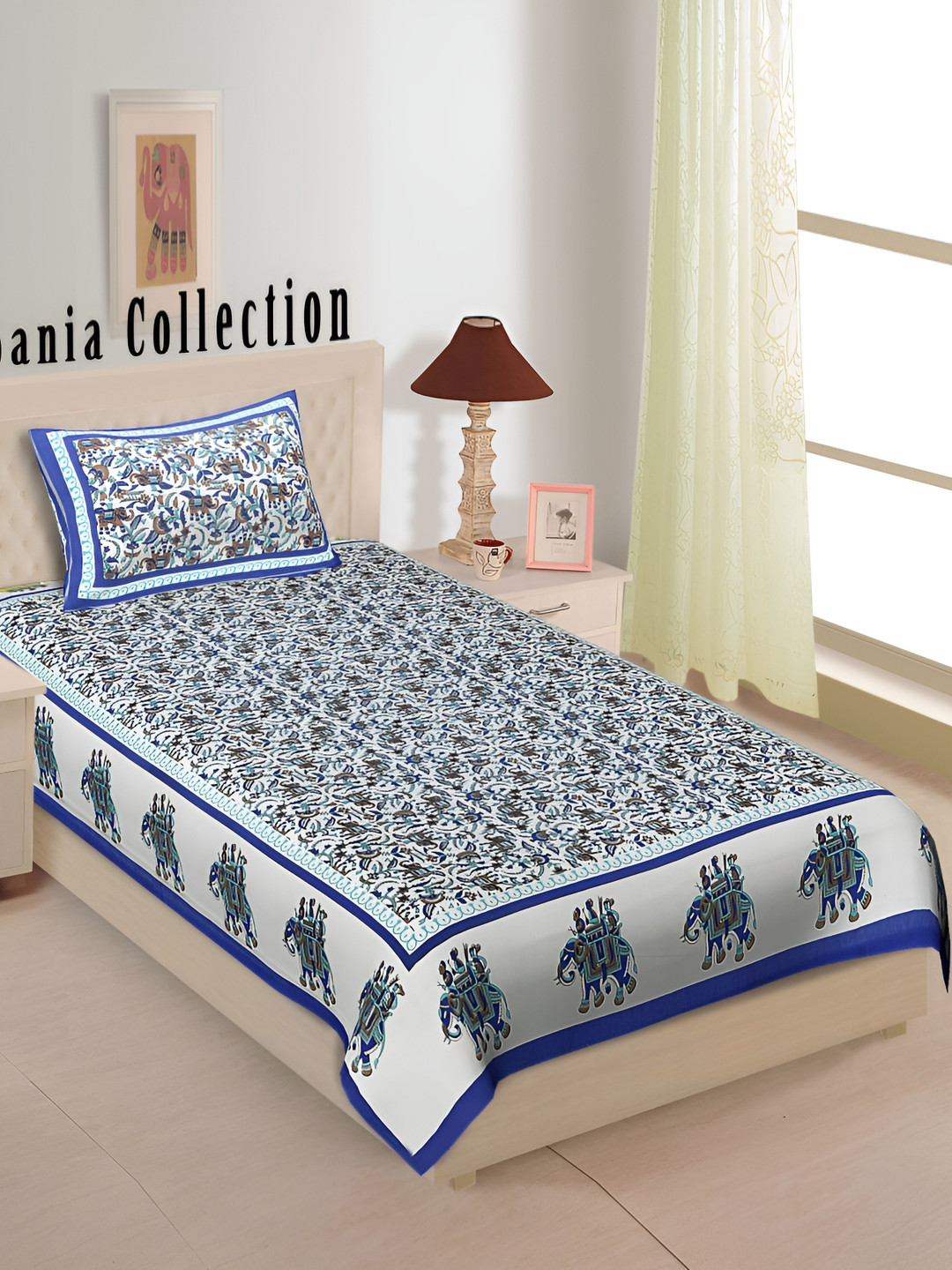 

UBANIA COLLECTION Blue Ethnic Motifs 144 TC Single Bedsheet Set