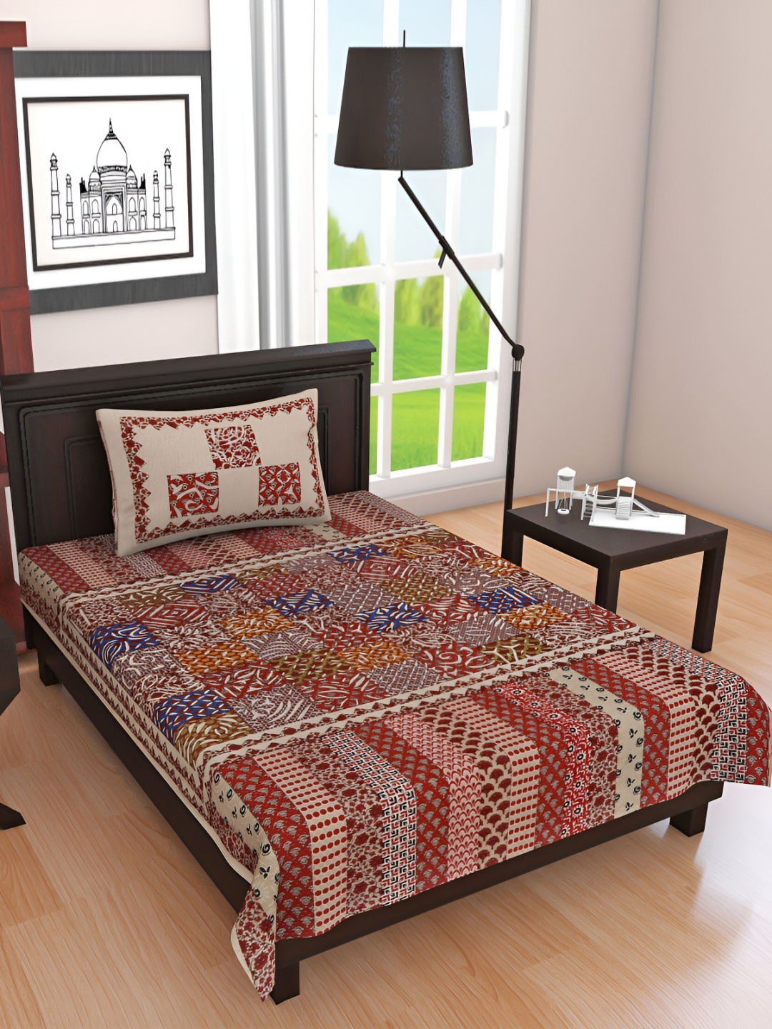 

UBANIA COLLECTION Maroon Geometric Cotton 144 TC Single Bedsheet with 1 Pillow Cover