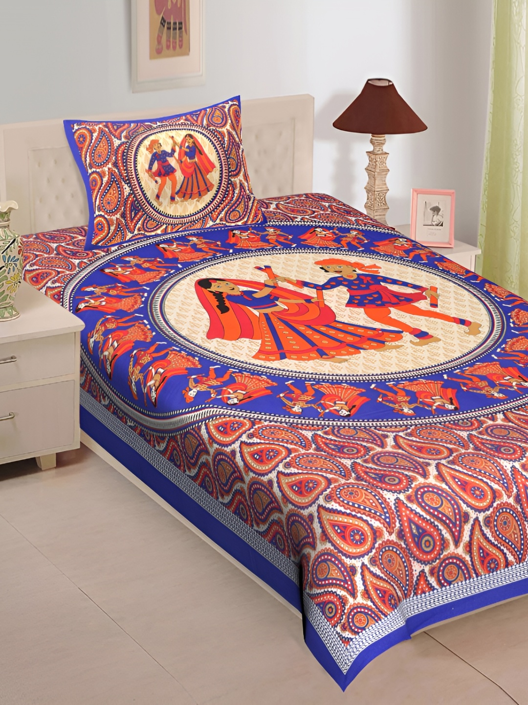 

UBANIA COLLECTION Red Floral Cotton 144 TC Single Bedsheet with 1 Pillow Cover