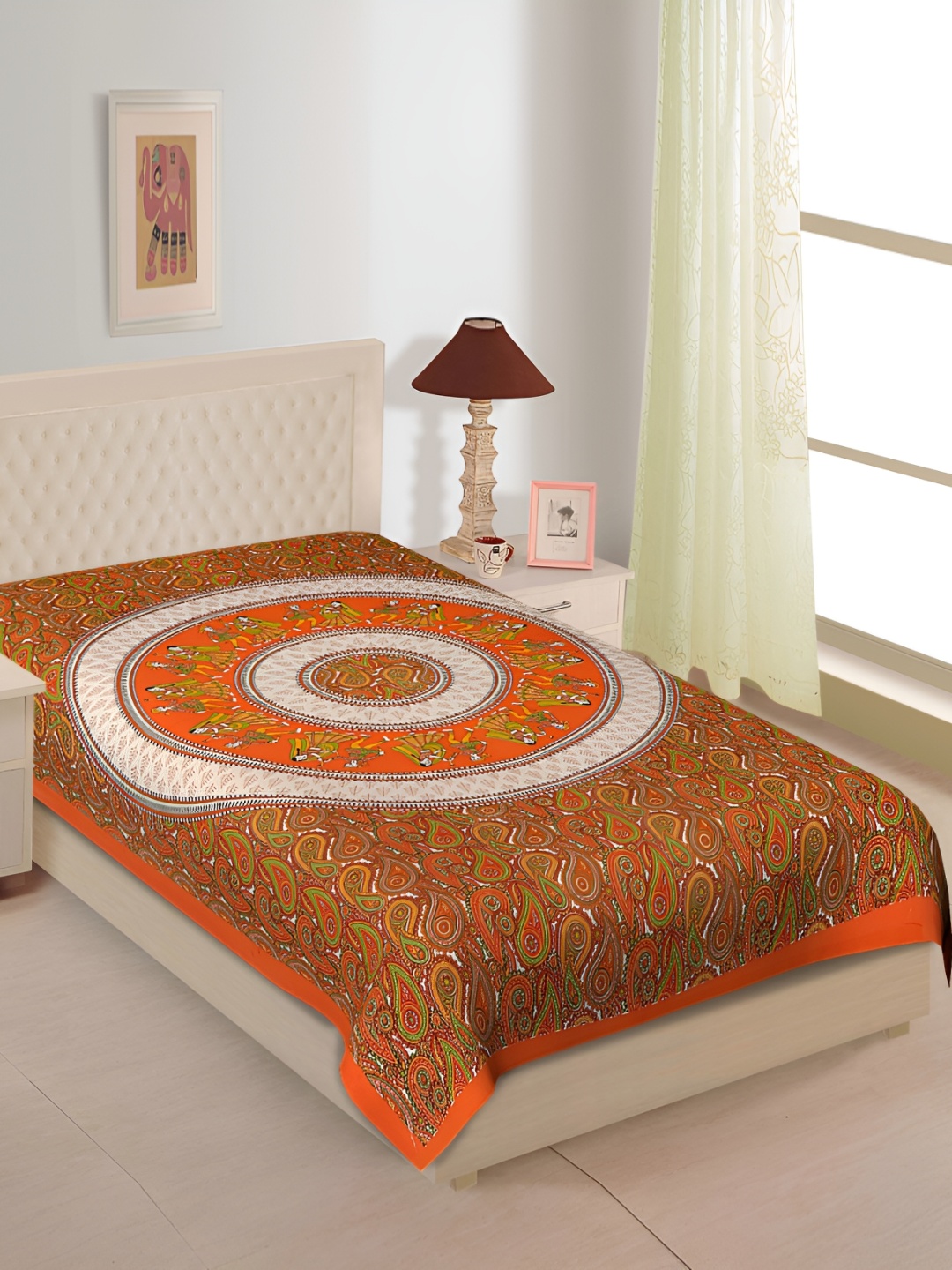 

UBANIA COLLECTION Orange Printed 144 TC Single Bedsheet with 2 Pillow Covers