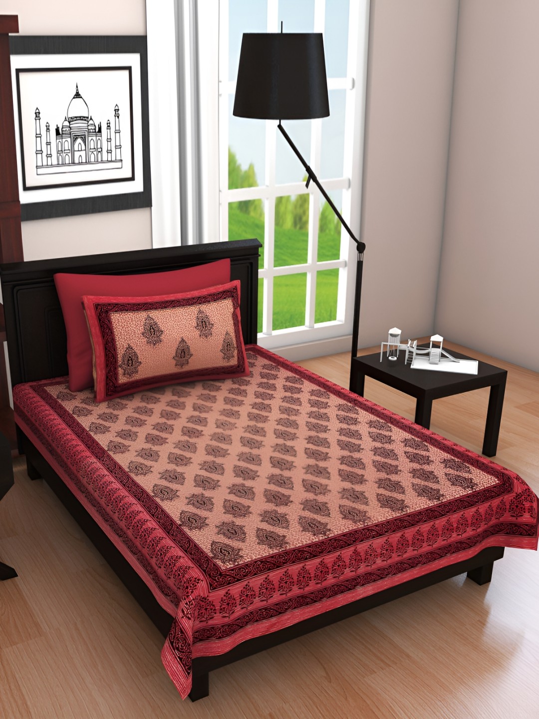 

UBANIA COLLECTION Pink Floral Cotton 144 TC Single Bedsheet with Pillow Cover
