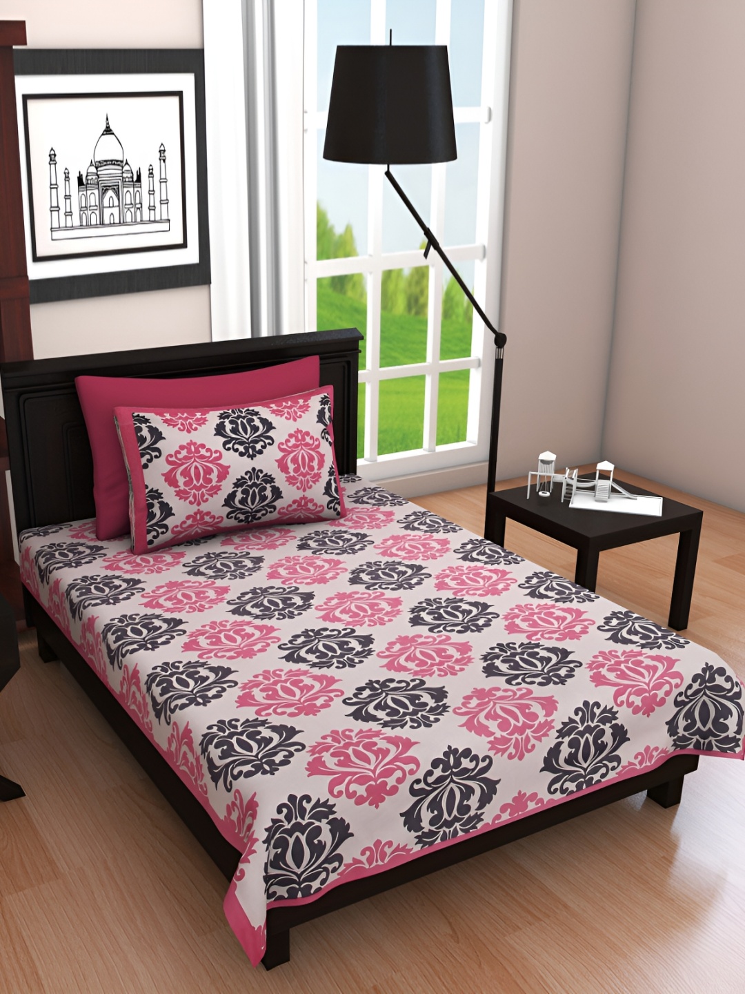 

UBANIA COLLECTION Pink 144 TC Single Bedsheet with 2 Pillow Covers