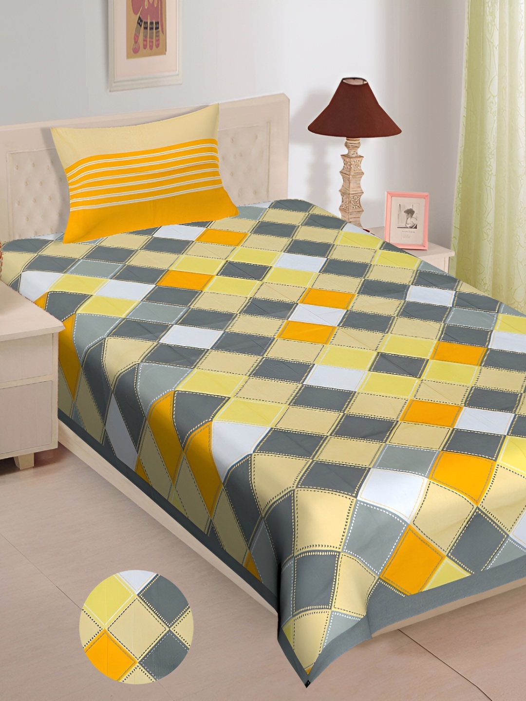 

UBANIA COLLECTION Yellow 144 TC Single Bedsheet with 2 Pillow Covers