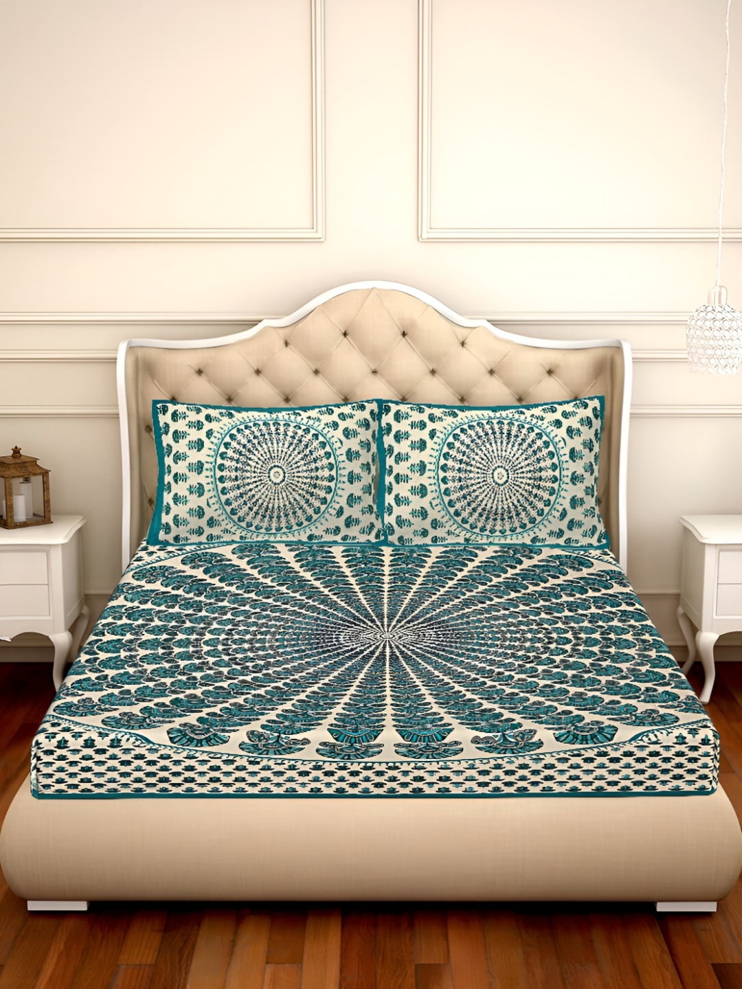 

UBANIA COLLECTION Green Floral Cotton 144 TC Queen Bedsheet with 2 Pillow Covers