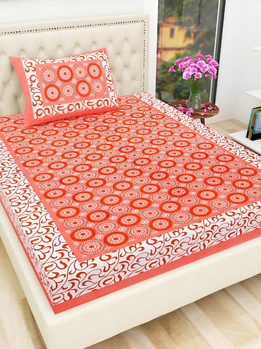 

UBANIA COLLECTION Red 144 TC Single Bedsheet with 2 Pillow Covers