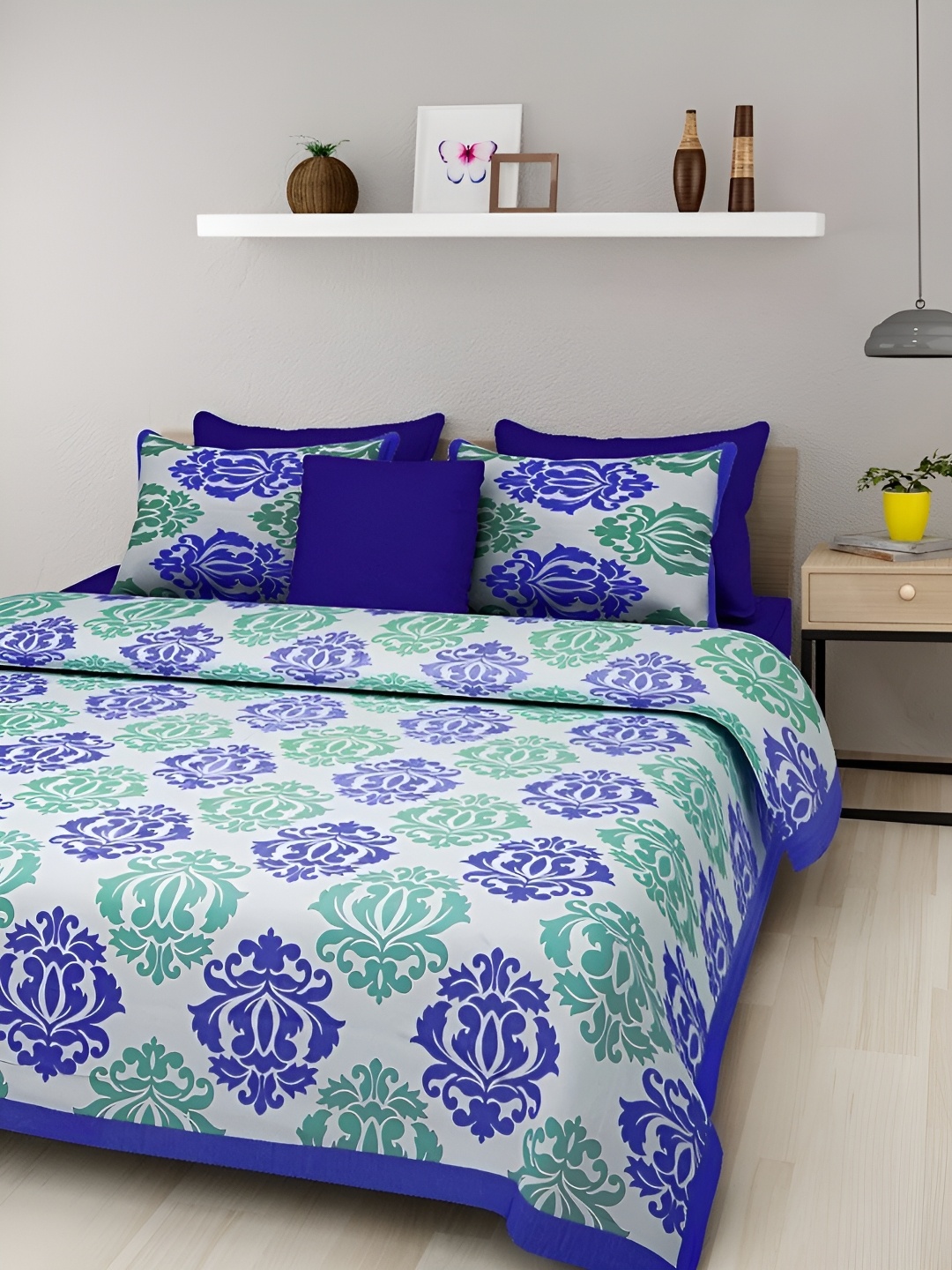 

UBANIA COLLECTION Blue 144 TC Queen Bedsheet with 2 Pillow Covers