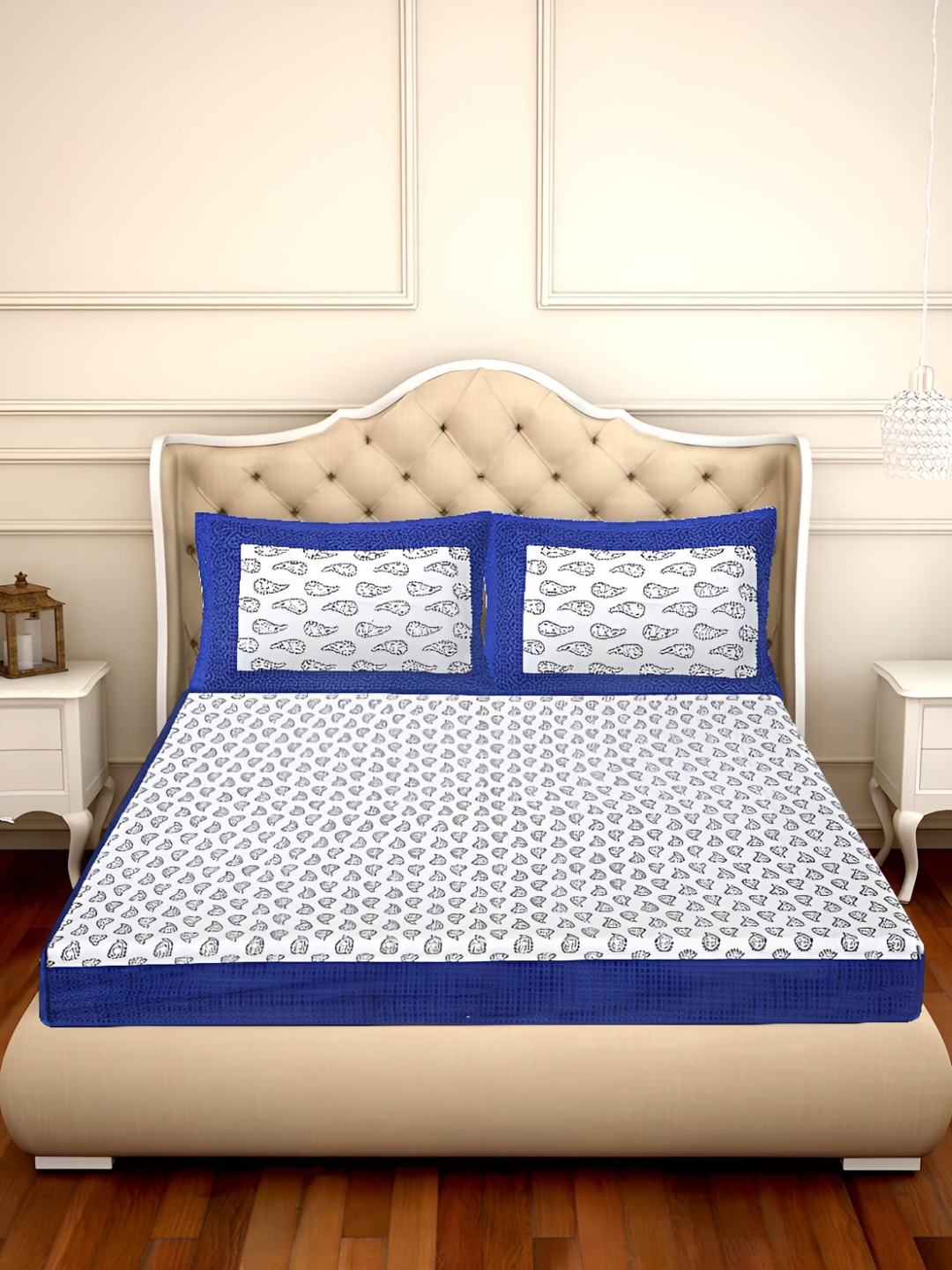 

UBANIA COLLECTION Blue Ethnic Motifs 144 TC Queen Bedsheet Set
