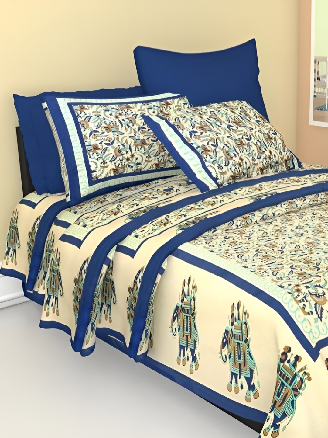

UBANIA COLLECTION Blue Printed 144 TC Single Bedsheet with 2 Pillow Covers