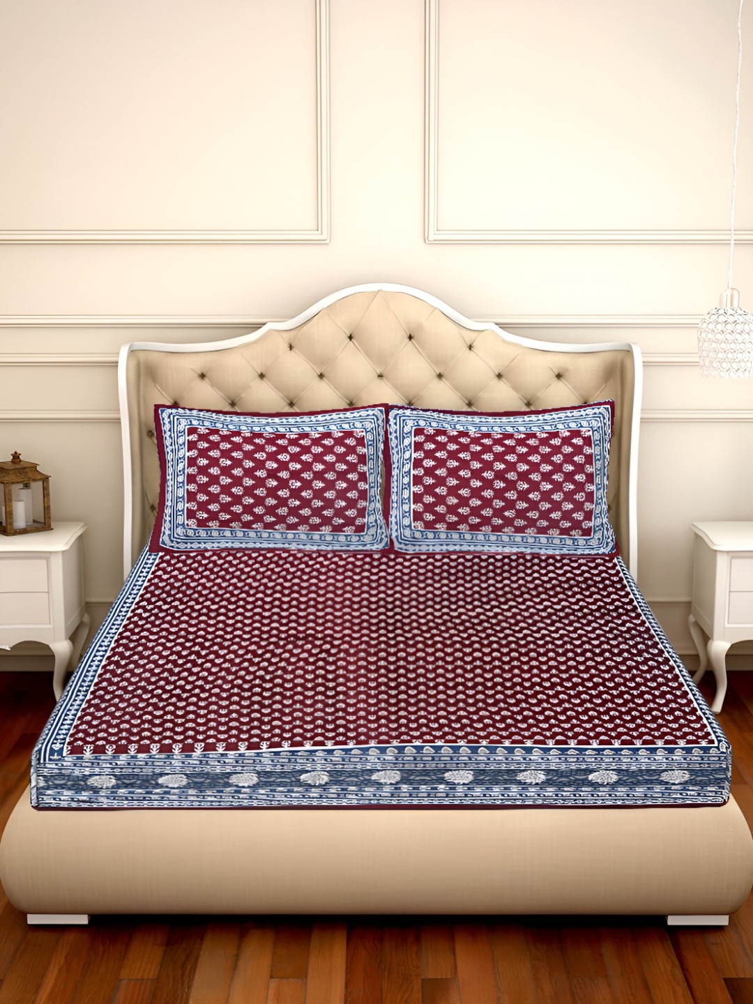 

UBANIA COLLECTION Maroon Ethnic Motifs 144 TC Queen Bedsheet Set