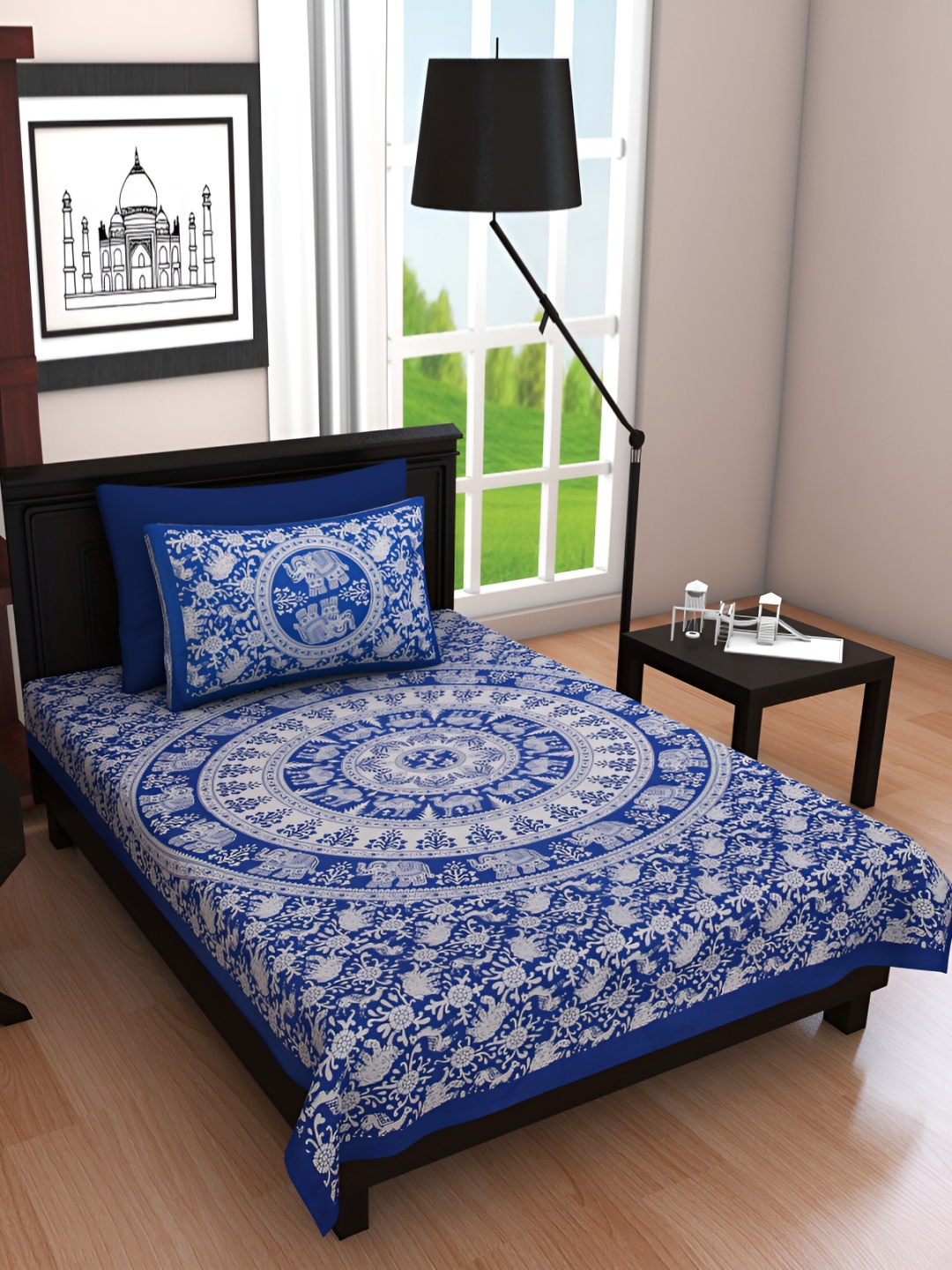 

UBANIA COLLECTION Blue Printed 144 TC Single Bedsheet with 2 Pillow Covers