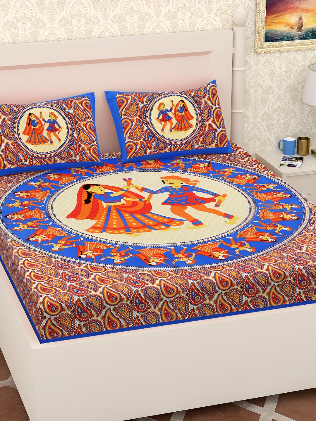 

UBANIA COLLECTION Blue 144 TC Queen Bedsheet with 2 Pillow Covers
