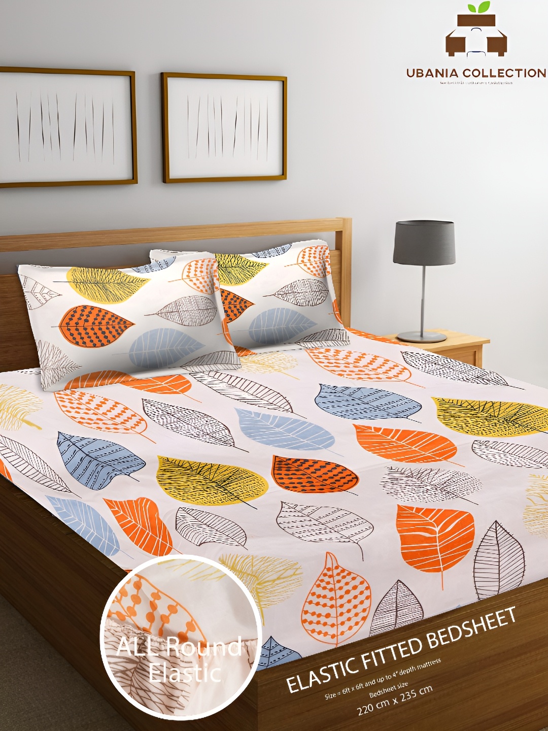 

UBANIA COLLECTION White Floral Cotton 144 TC Queen Fitted Bedsheet with 2 Pillow Covers