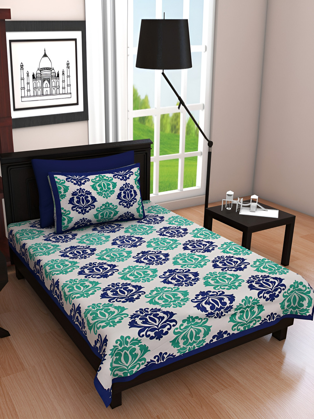 

UBANIA COLLECTION Blue ethnic Motifs 144 TC Single Bedsheet Set