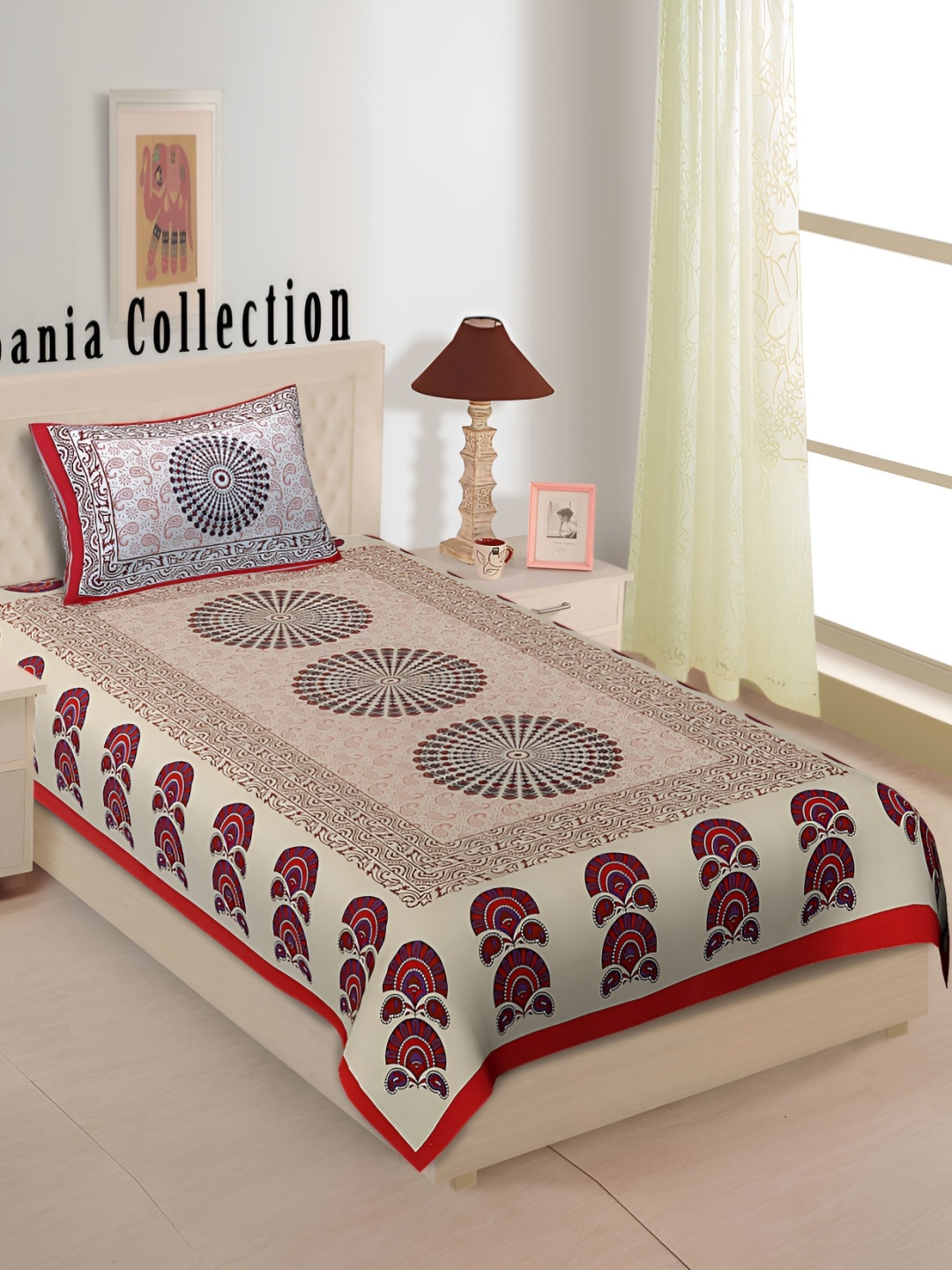 

UBANIA COLLECTION Red Printed 144 TC Single Bedsheet with 2 Pillow Covers