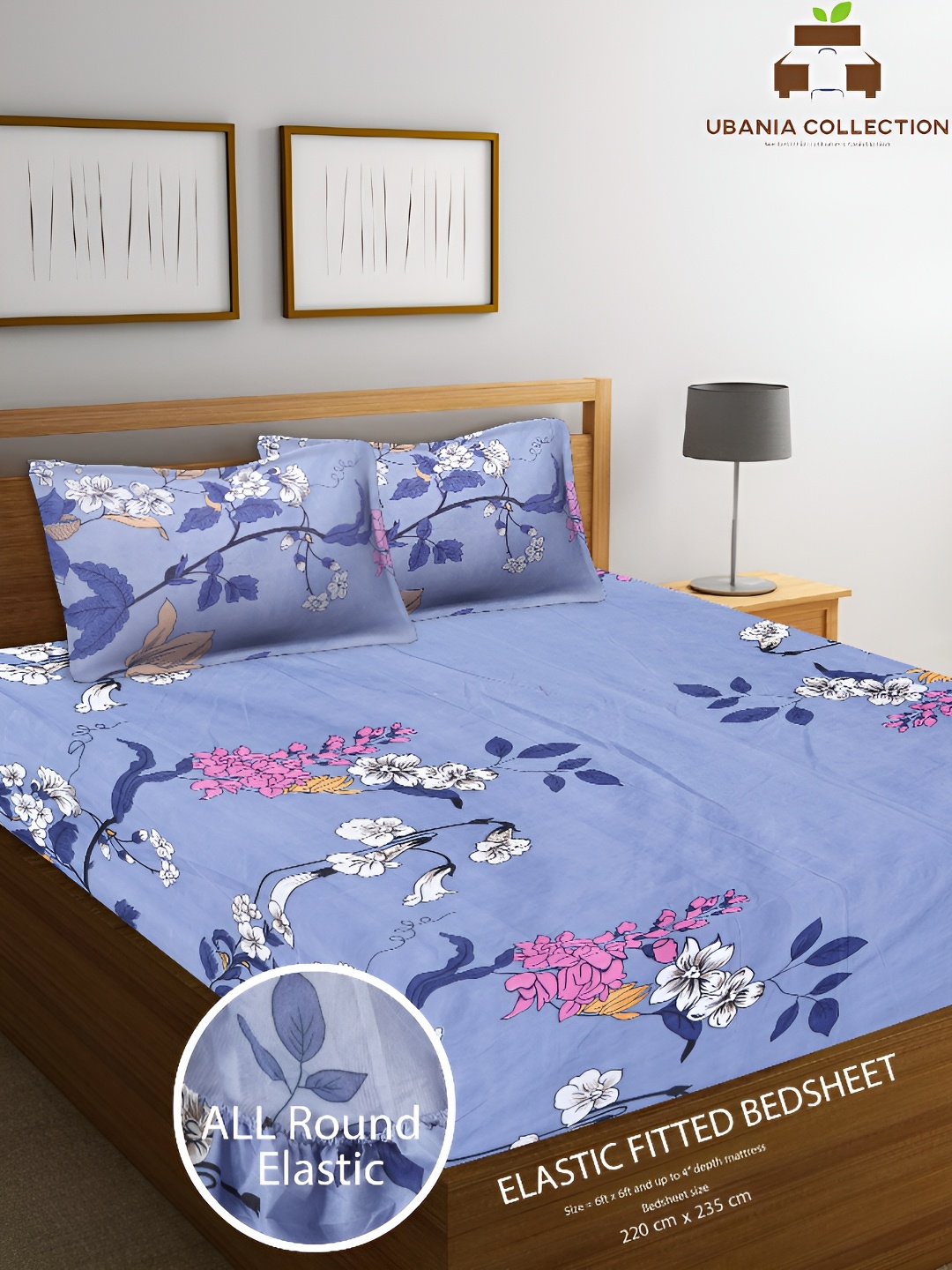

UBANIA COLLECTION Blue Printed 144 TC Queen Bedsheet with 2 Pillow Covers