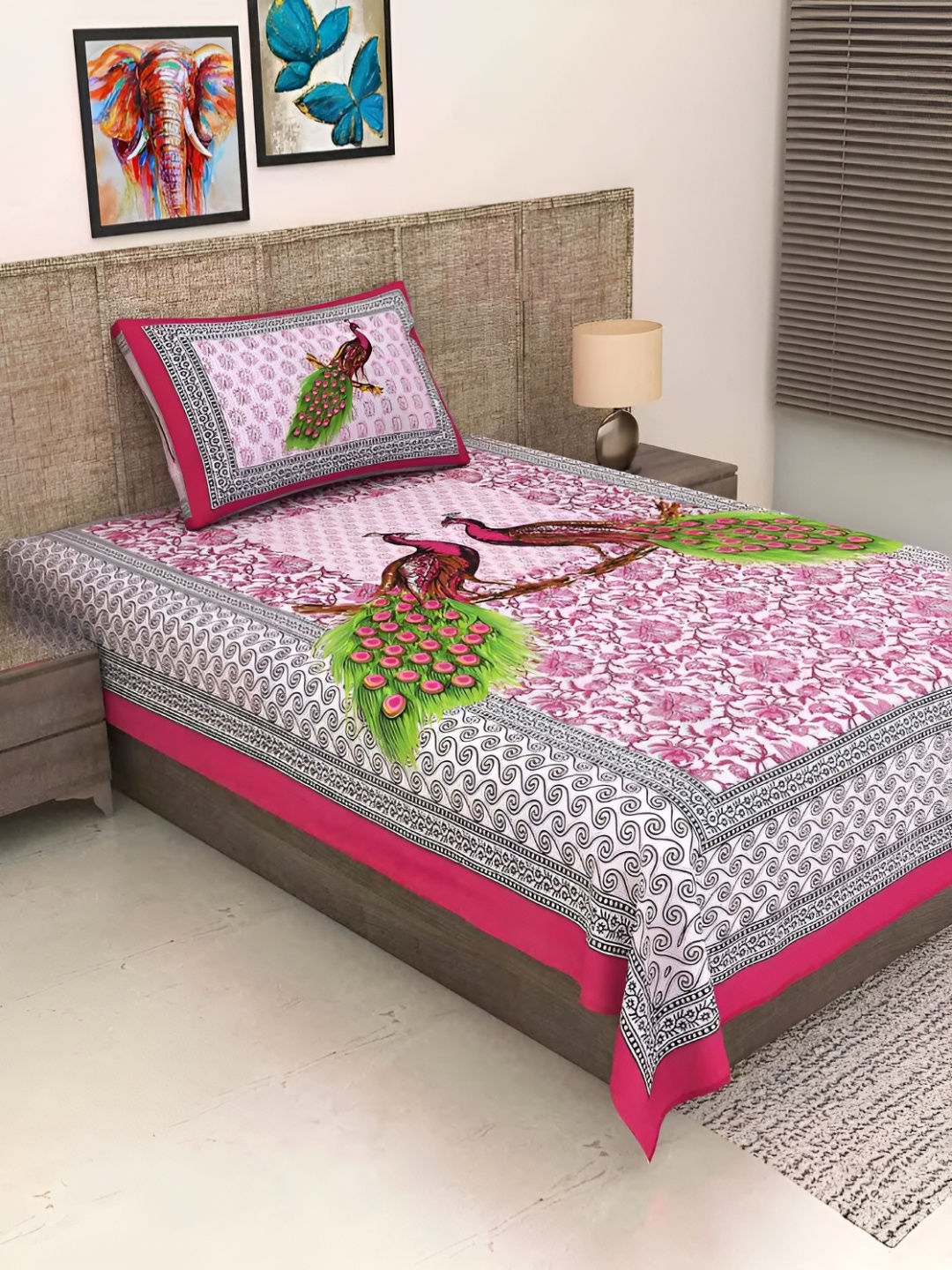 

UBANIA COLLECTION Pink 144 TC Single Bedsheet with 2 Pillow Covers