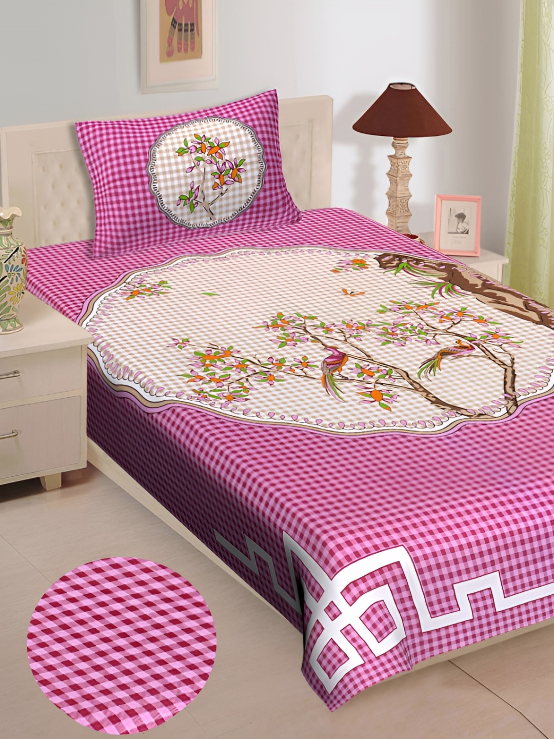 

UBANIA COLLECTION Purple Geometric Printed 144 TC Single Bedsheet Set