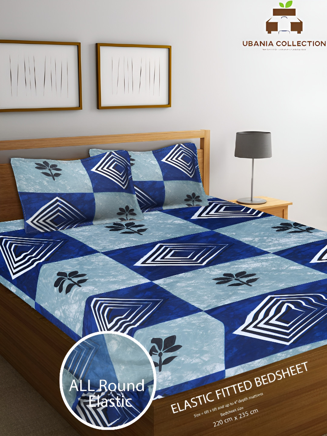 

UBANIA COLLECTION Blue Geometric Printed 144 TC Queen Bedsheet Set
