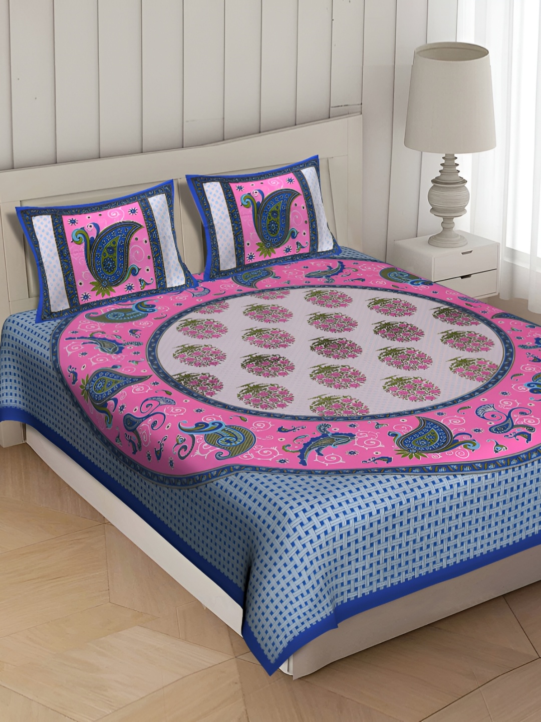 

UBANIA COLLECTION Blue 144 TC Queen Bedsheet with 2 Pillow Covers