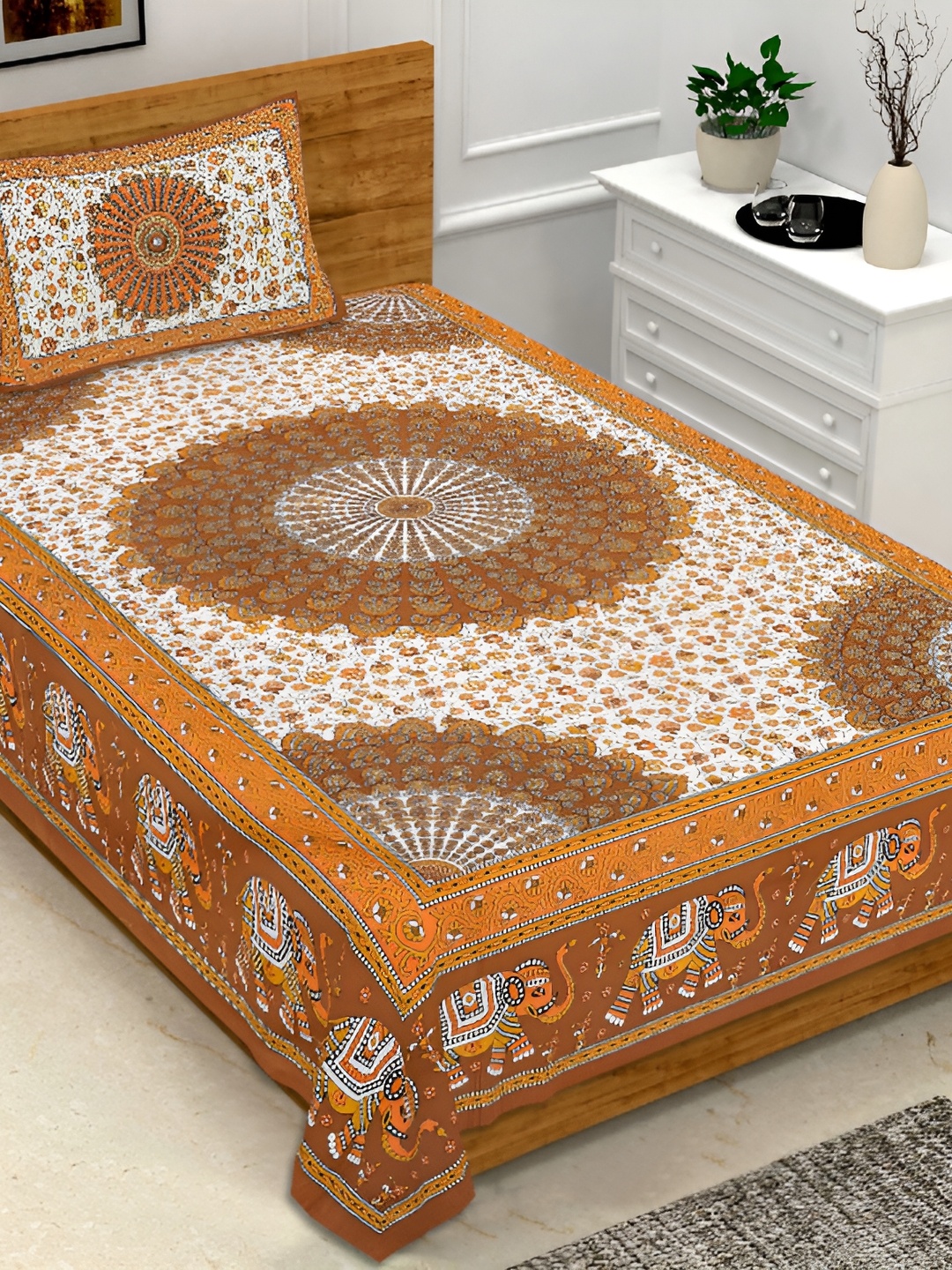 

UBANIA COLLECTION Brown 144 TC Single Bedsheet with 2 Pillow Covers