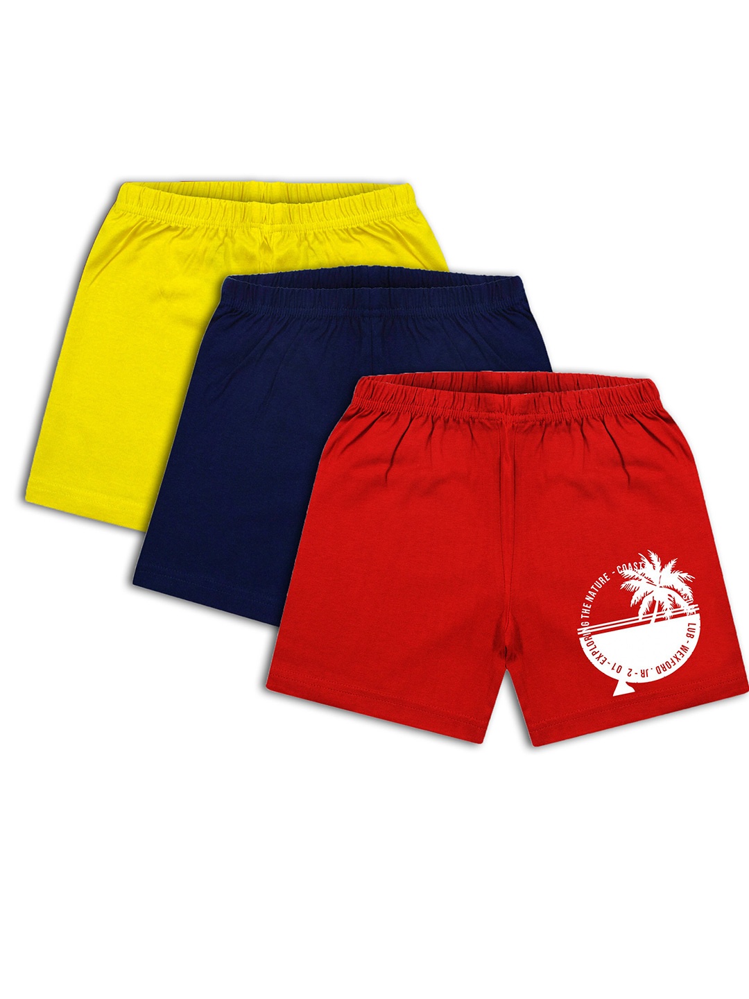 

CoolTees4U Boys Pack Of 3 Printed Mid Rise Cotton Shorts, Yellow