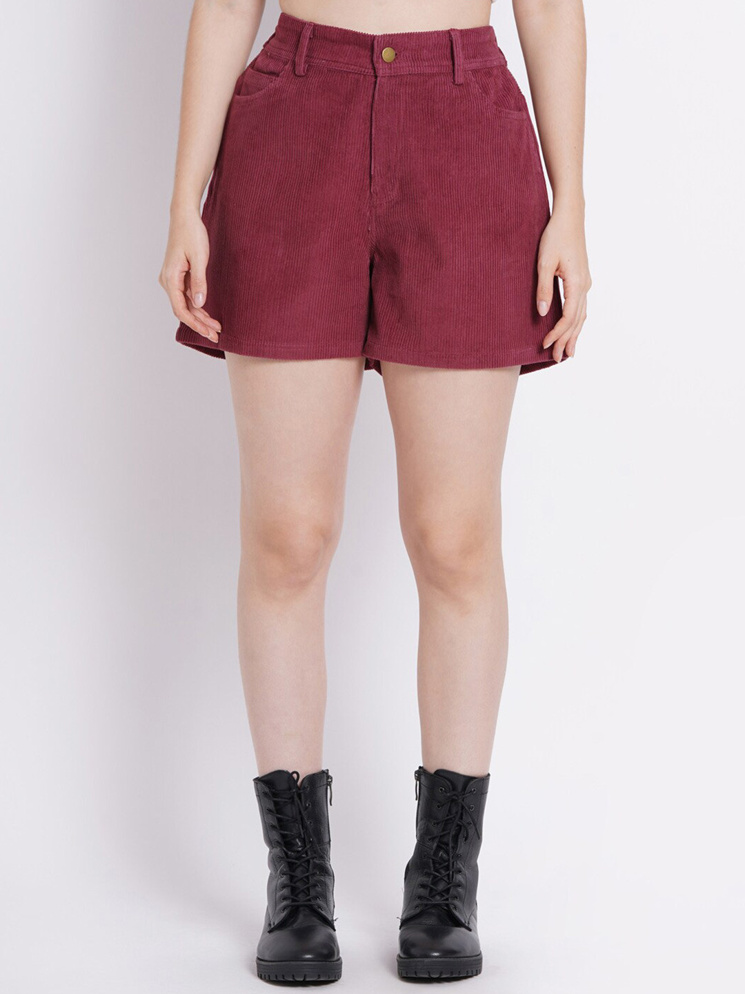 

SUMAVI-FASHION Women Regular Fit Mid Rise Cotton Shorts, Maroon