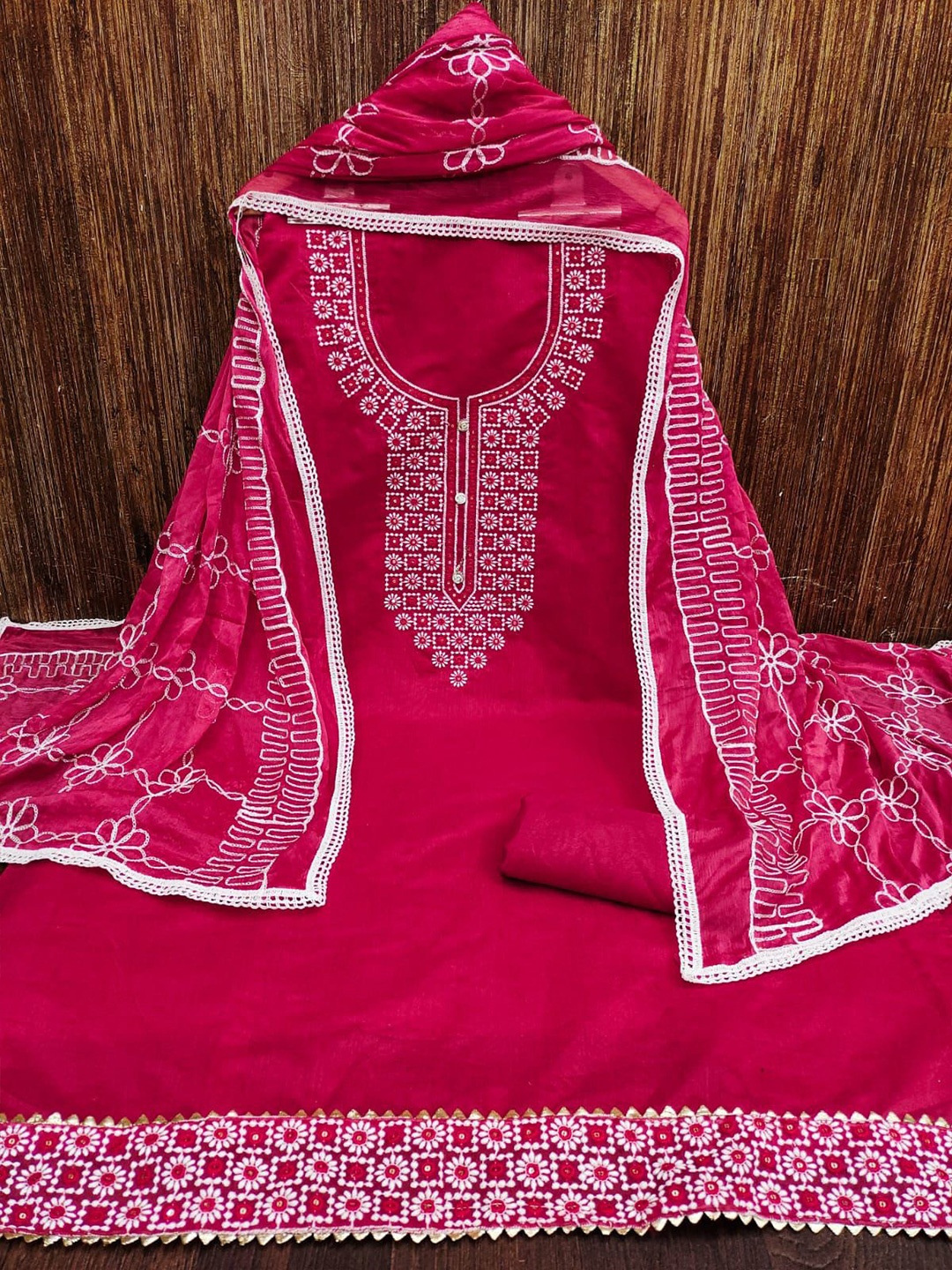 

ZEEPKART Embroidered Unstitched Dress Material, Red