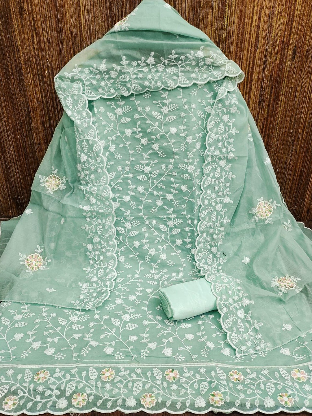 

ZEEPKART Ethnic Motifs Embroidered Unstitched Dress Material, Sea green