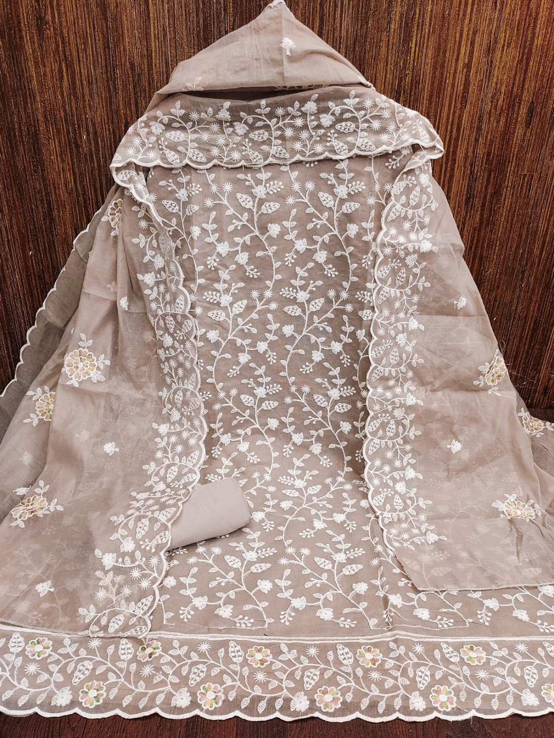 

ZEEPKART Ethnic Motifs Embroidered Unstitched Dress Material, Brown