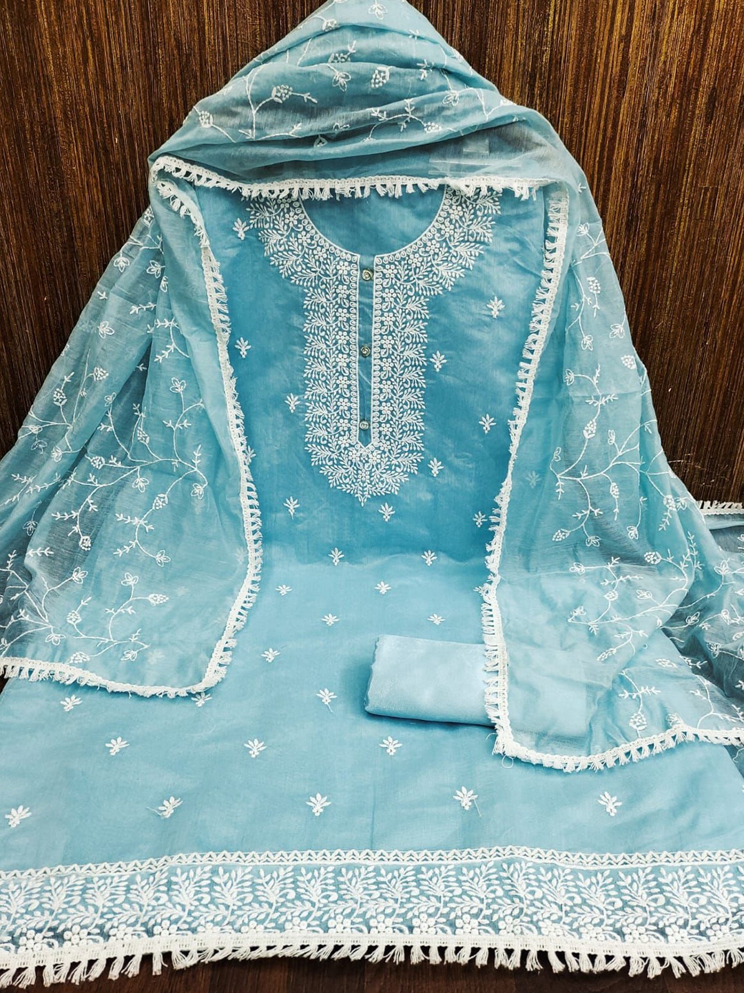 

ZEEPKART Ethnic Motifs Embroidered Unstitched Dress Material, Blue