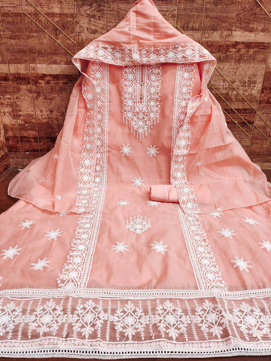 

ZEEPKART Ethnic Motifs Embroidered Unstitched Dress Material, Orange