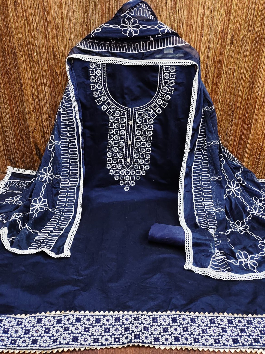

ZEEPKART Ethnic Motifs Embroidered Unstitched Dress Material, Blue