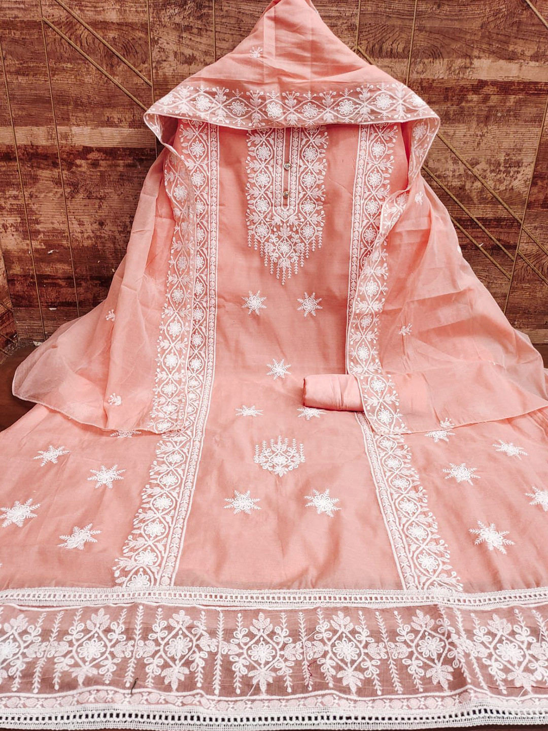 

ZEEPKART Ethnic Motifs Embroidered Unstitched Dress Material, Orange