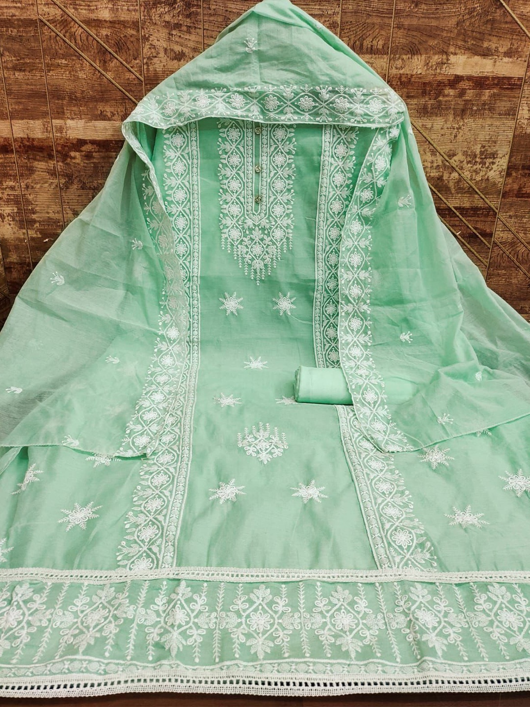 

ZEEPKART Embroidered Unstitched Dress Material, Sea green