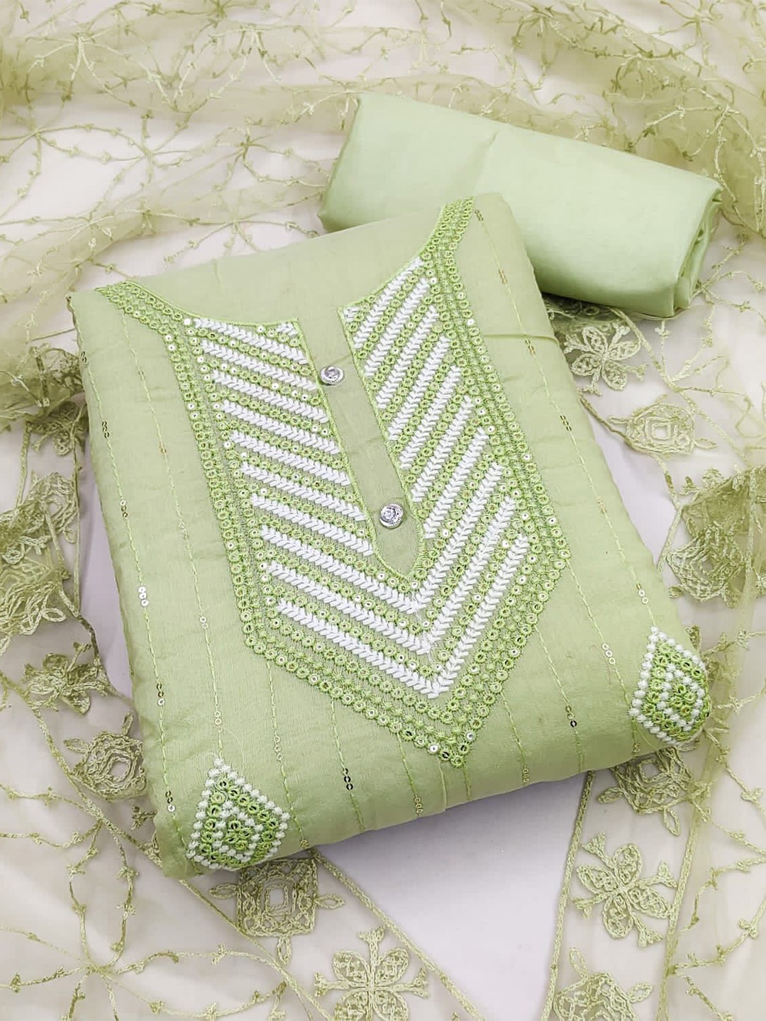 

ZEEPKART Embroidered Unstitched Dress Material, Green