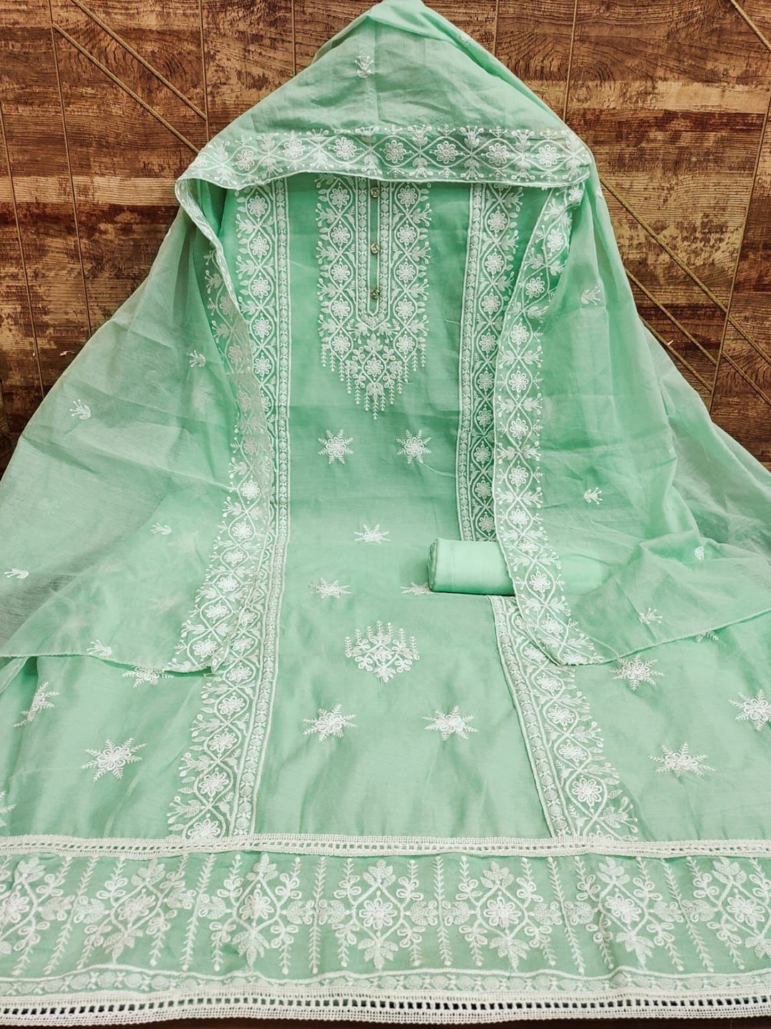 

ZEEPKART Embroidered Unstitched Dress Material, Green