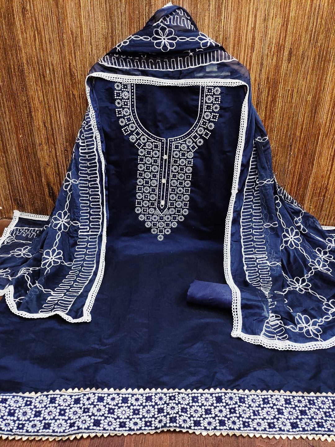 

ZEEPKART EmbroideredQC COMPLETED Unstitched Dress Material, Blue