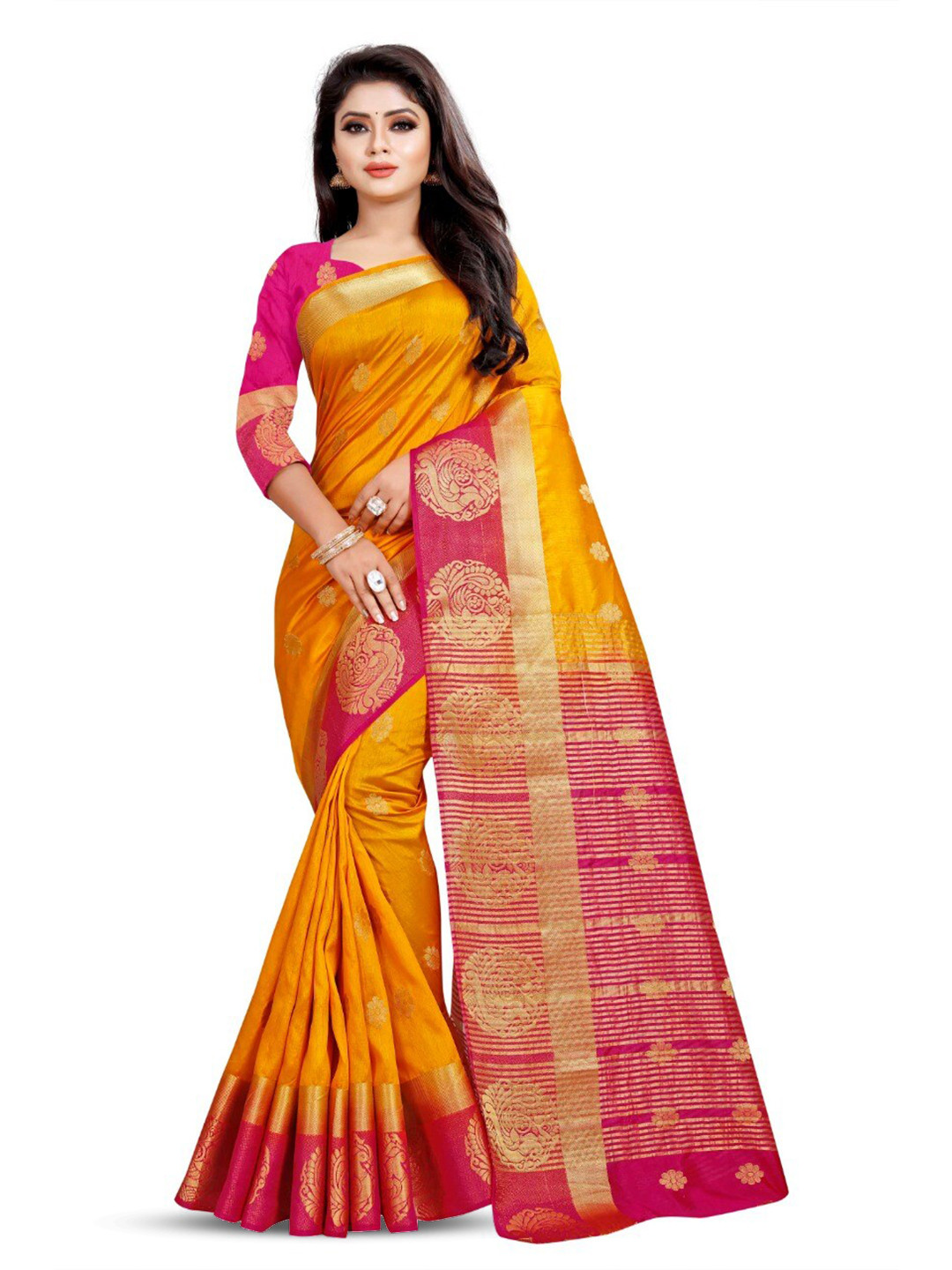 

Pemal Designer Ethnic Motifs Woven Design Zari Kanjeevaram Saree, Gold