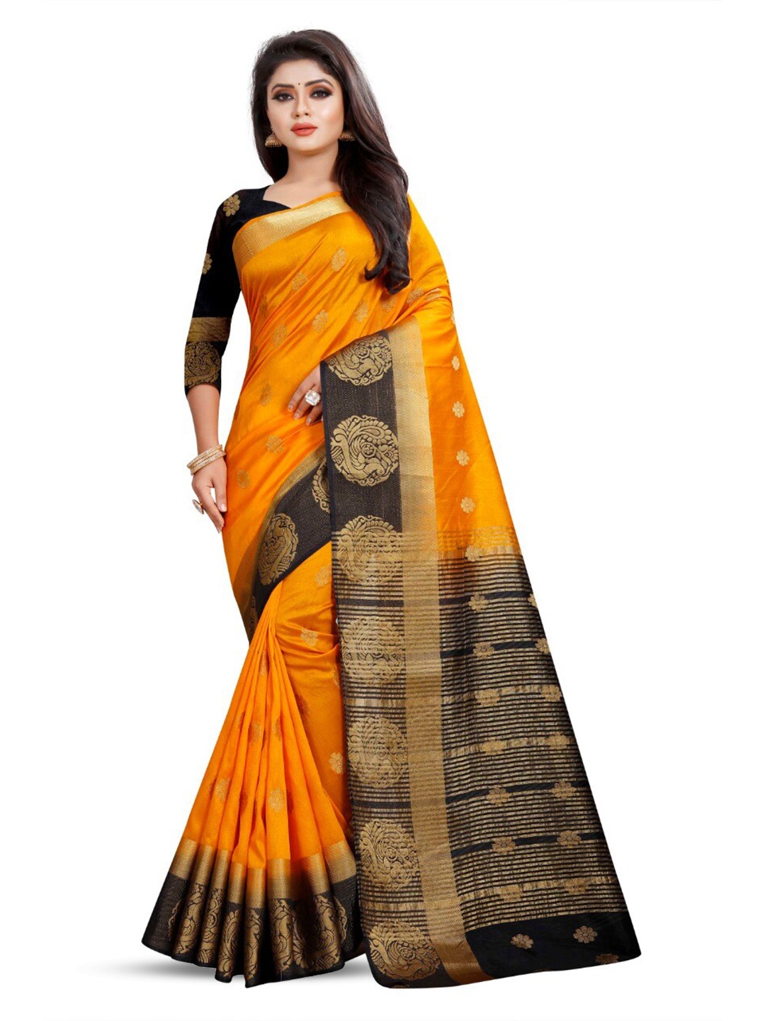 

Pemal Designer Ethnic Motifs Woven Design Zari Kanjeevaram Saree, Yellow