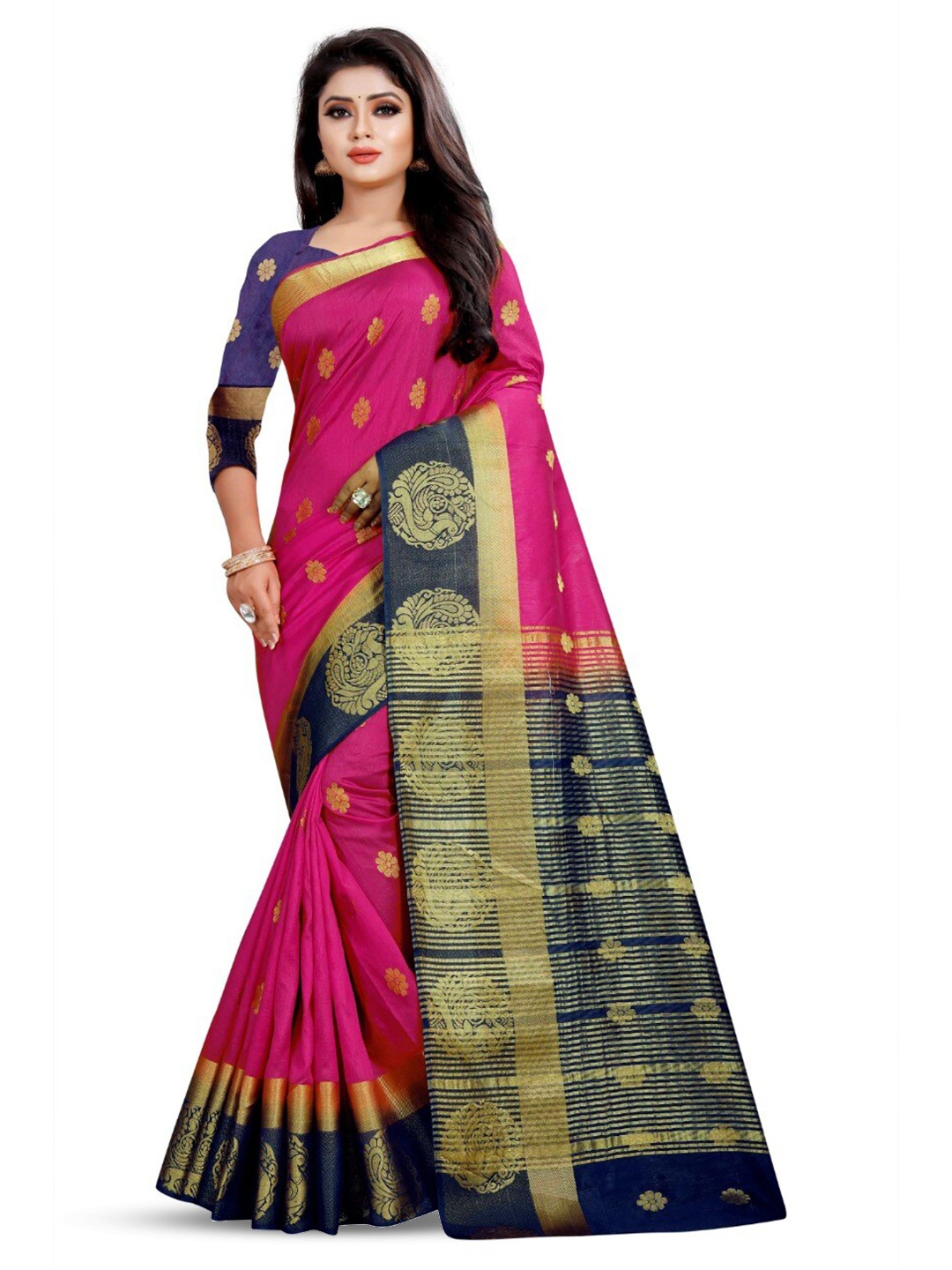 

Pemal Designer Ethnic Motifs Woven Design Zari Kanjeevaram Saree, Pink