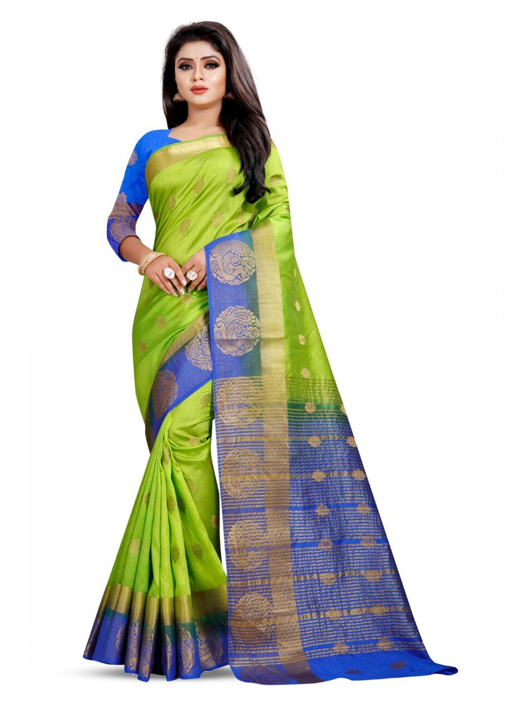 

Pemal Designer Ethnic Motifs Woven Design Zari Kanjeevaram Saree, Green