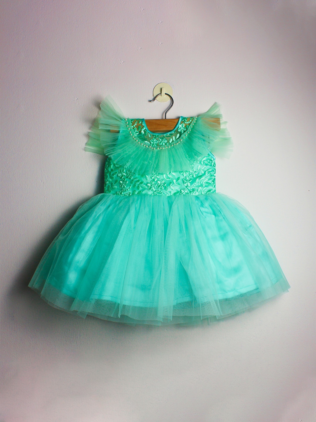 

BAESD Girls Flutter Sleeves Net Fit & Flare Dress, Sea green