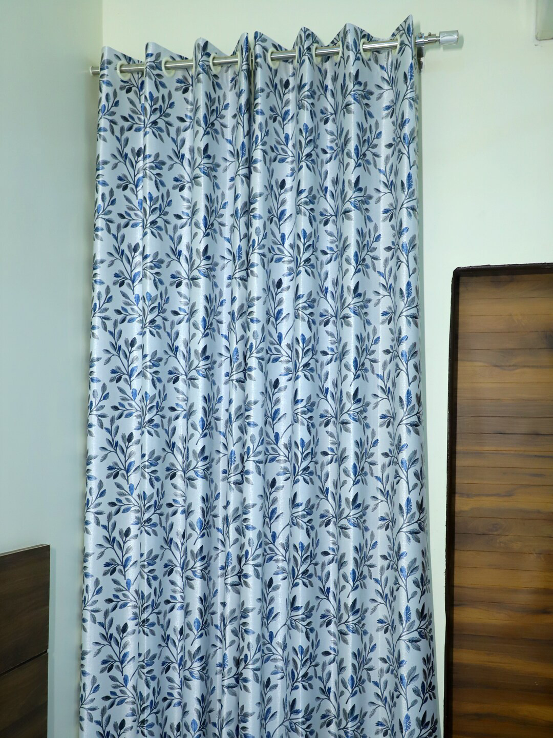 

KSHIRSA Grey & Blue Floral Long Door Curtain