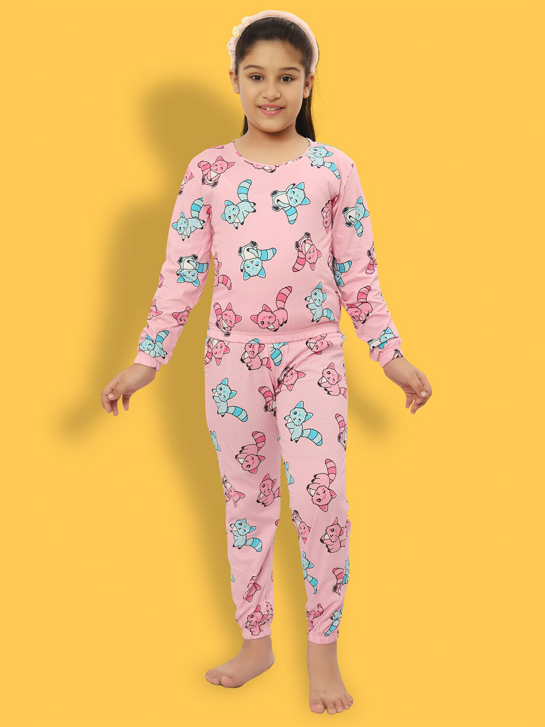 

Ninos Dreams Girls Graphic Printed Pure Cotton Night suit, Pink