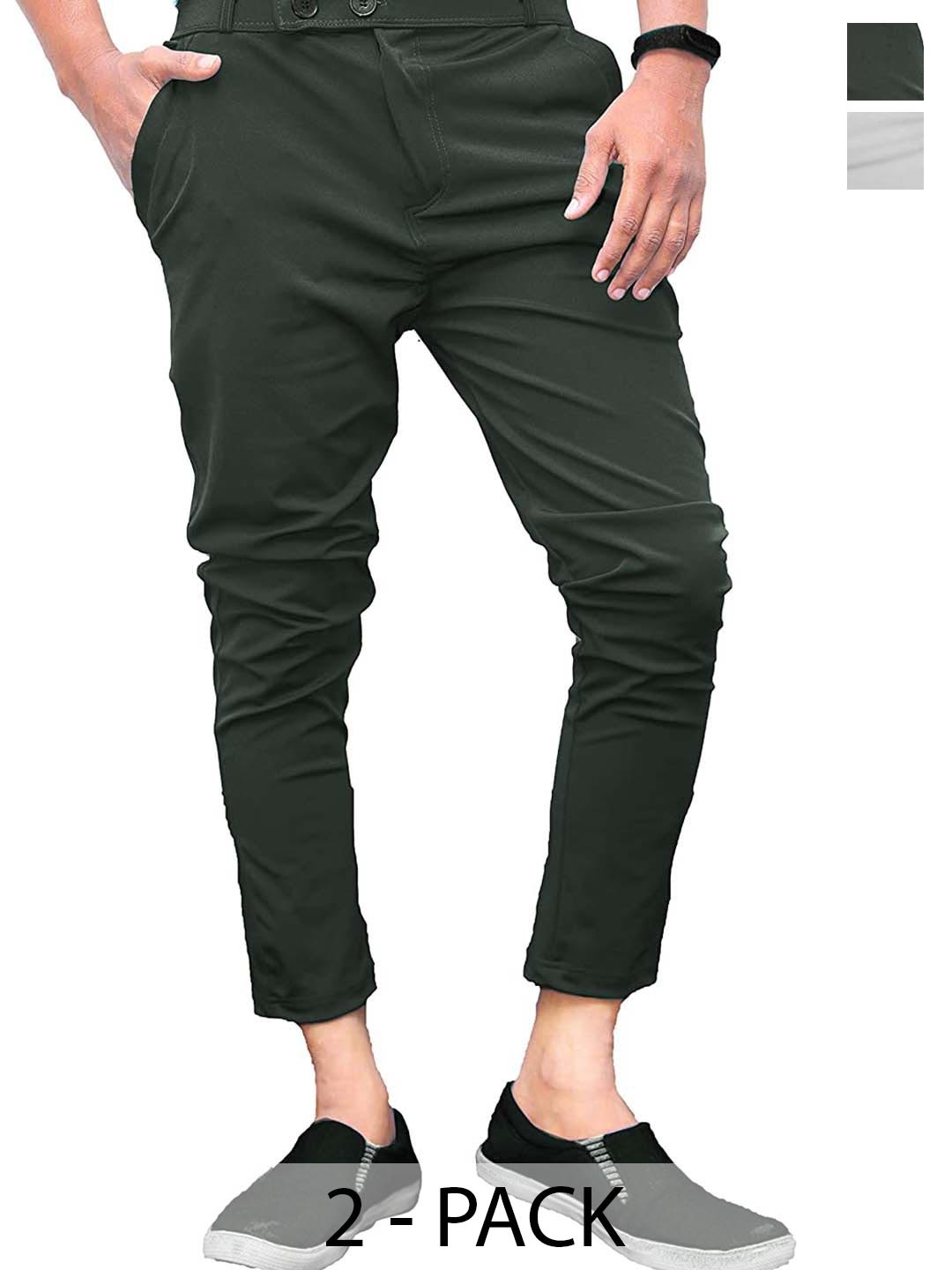 

BAESD Men Pack Of 2 Mid-Rise Smart Skinny Fit Casual Trousers, Grey