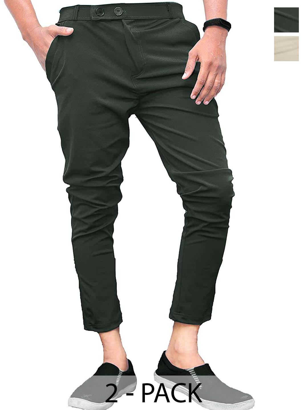 

BAESD Men Pack Of 2 Mid-Rise Smart Skinny Fit Casual Trousers, Beige